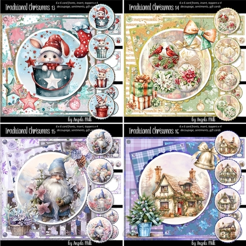 Traditional Christmas 13 to 16 Bumper Kit: Four 7 x 7 Card Mini-Kits, 32 Sheets