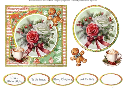 Traditional Christmas 17: Winter Bouquet 6 x 6 Card Front with Topper, Decoupage and Sentiments