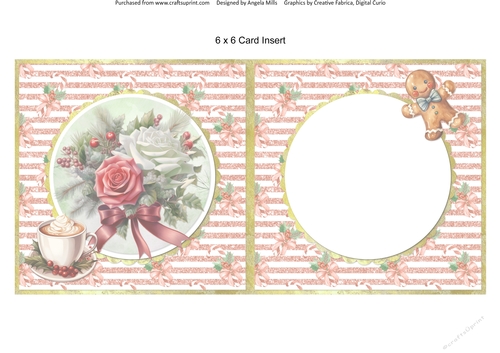Traditional Christmas 17: Winter Bouquet 6 x 6 Card Insert with Coral Glitter Stripes/Candy Canes Background