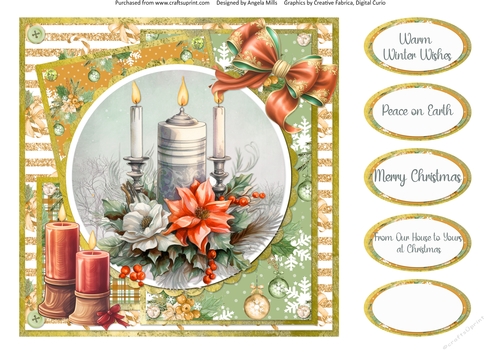 Traditional Christmas 25: Floral Candles 8 x 8 Quick Card Front with Sentiments