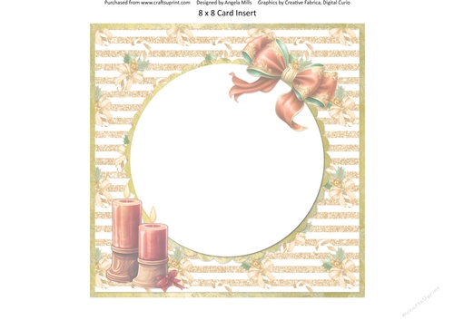 Traditional Christmas 25: Floral Candles 8 x 8 Card Insert with Gold Glitter Striped Background