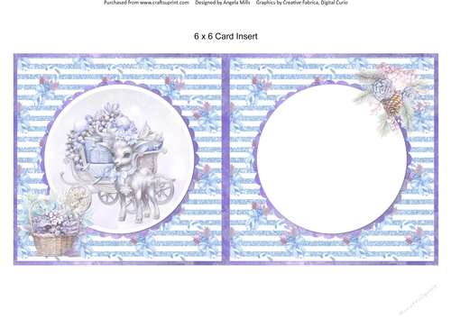 Traditional Christmas 29: Reindeer & Sleigh 6 x 6 Card Insert with Blue Glitter Striped Background