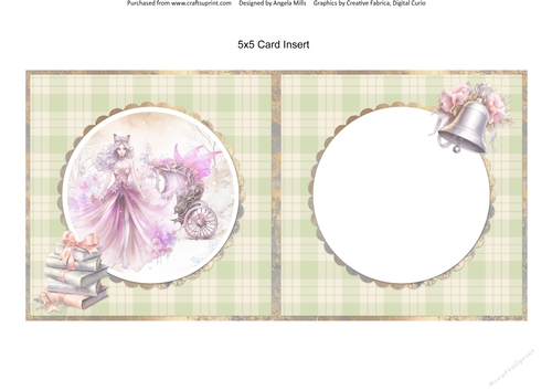 Traditional Christmas 45: Winter Fairy & Carriage 5 x 5 Card Insert with Green Plaid Background