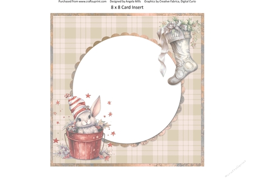 Traditional Christmas 58: Festive Bunny 8 x 8 Card Insert with Tan Plaid Background