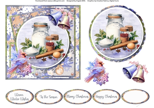 Traditional Christmas 26: Festive Baking 6 x 6 Card Front with Topper, Decoupage and Sentiments
