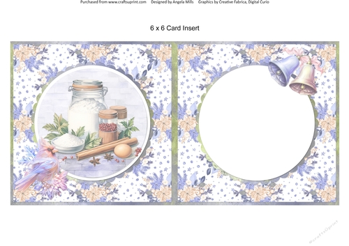 Traditional Christmas 26: Festive Baking 6 x 6 Card Insert with Peach & Lilac Winter Floral Background