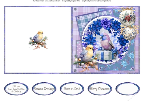 Traditional Christmas 33: Winter Birds 5 x 5 Quick Cut & Fold Card with Sentiments