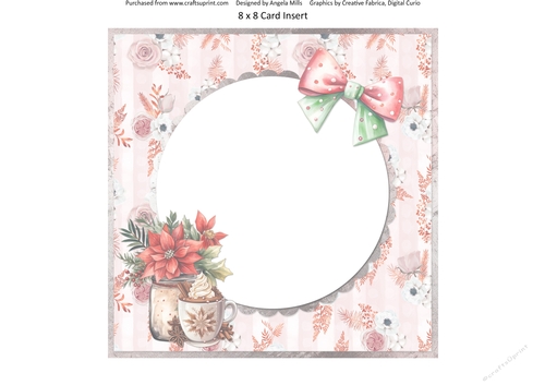 Traditional Christmas 50: Poinsettias & Hot Chocolate 8 x 8 Card Insert with Pink/Striped Floral Backgrounds