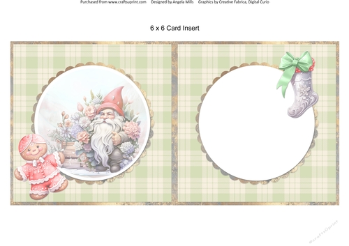 Traditional Christmas 62: Winter Gnome 6 x 6 Card Insert with Green Plaid Background