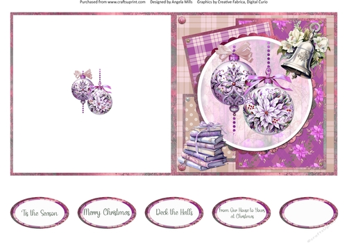 Traditional Christmas 60: Lilac Baubles 5 x 5 Quick Cut & Fold Card with Sentiments