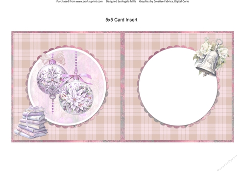 Traditional Christmas 60: Lilac Baubles 5 x 5 Card Insert with Lilac/Fawn Plaid Background