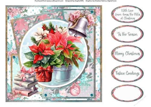 Traditional Christmas 22: Poinsettia Pots 8 x 8 Quick Card Front with Sentiments