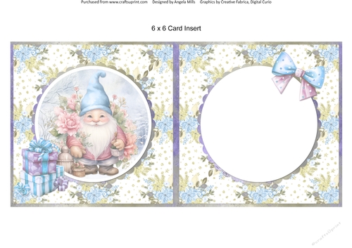 Traditional Christmas 38: Winter Floral Gnome 6 x 6 Card Insert with Blue/Green Floral Backgroiund