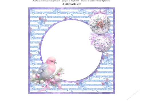 Traditional Christmas 64: Winter Bird/Baubles 8 x 8 Card Insert with Blue Glitter Striped Background