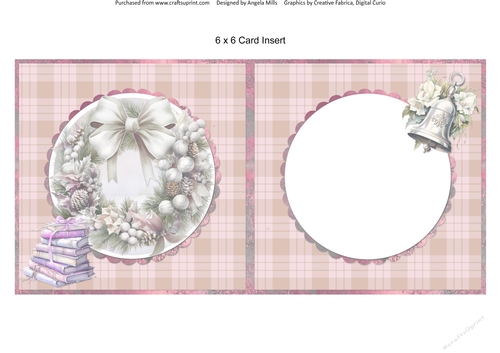 Traditional Christmas 23: Silver Bauble Wreath 6 x 6 Card Insert with Fawn Plaid Background