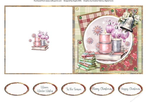 Traditional Christmas 30: Christmas Candles & Baubles 5 x 5 Quick Cut & Fold Card with Sentiments