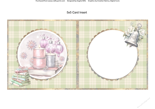 Traditional Christmas 30: Christmas Candles & Baubles 5 x 5 Card Insert with Green Plaid Background