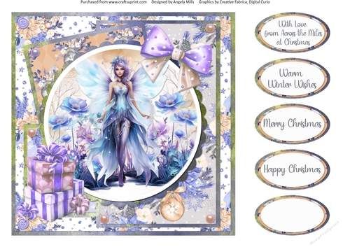 Traditional Christmas 46: Winter Fairy 8 x 8 Quick Card Front with Sentiments
