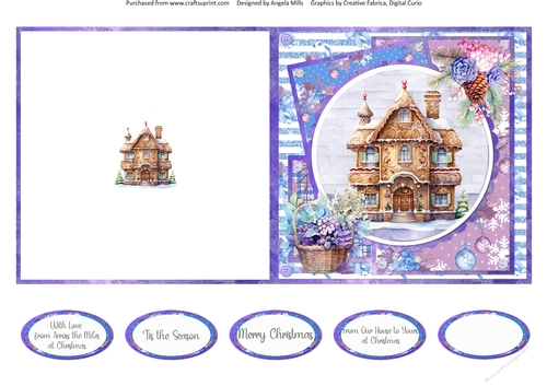 Traditional Christmas 27: Gingerbread House 5 x 5 Quick Cut & Fold Card with Sentiments