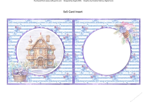 Traditional Christmas 27: Gingerbread House 5 x 5 Card Insert with Blue Glitter Stripes Background