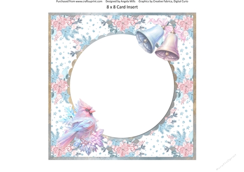 Traditional Christmas 34: Pastel Bells & Cardinal Bird 8 x 8 Card Insert with Blue/Pink Winter Floral Background