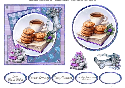 Traditional Christmas 48: Festive Coffee and Cookies 6 x 6 Card Front with Topper, Decoupage and Sentiments