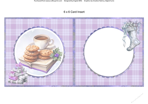 Traditional Christmas 48: Festive Coffee and Cookies 6 x 6 Card Insert with Lilac Plaid Background