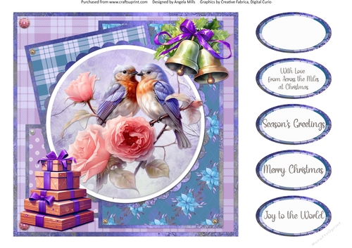 Traditional Christmas 19: Winter Birds/Floral 8 x 8 Quick Card Front with Sentiments