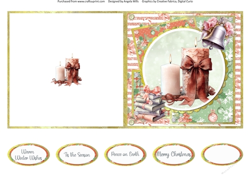 Traditional Christmas 52: Boho Candles 5 x 5 Quick Cut & Fold Card with Sentiments