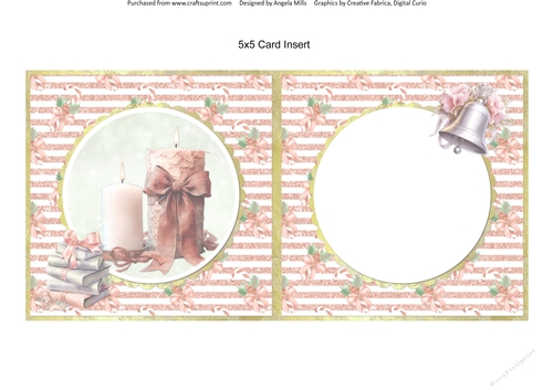 Traditional Christmas 52: Boho Candles 5 x 5 Card Insert with Peach Glitter Stripes/Candy Canes Background