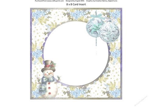 Traditional Christmas 61: Christmas Baubles & Snowman 8 x 8 Card Insert with Blue/Green Winter Florals Background