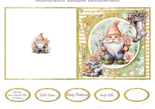 Traditional Christmas 39: Winter Garden Gnome 5 x 5 Quick Cut & Fold Card with Sentiments