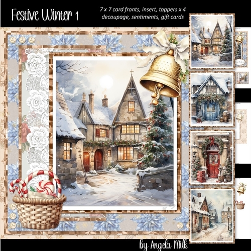 Festive Winter 1: Snowy Village Scenes 7 x 7 Card Mini Kit, 8 Sheets
