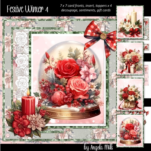 Festive Winter 4: Floral Snow Globe 7 x 7 Card Mini Kit, 8 Sheets