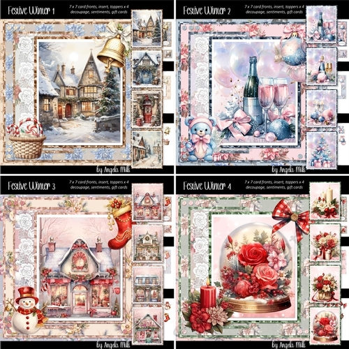 Festive Winter 1 to 4 Bumper Kit: Four 7 x 7 Card MiniKits, 32 Sheets