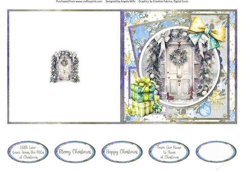Traditional Christmas 24: Silver Garland Door 5 x 5 Quick Cut & Fold Card with Sentiments
