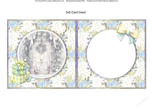 Traditional Christmas 24: Silver Garland Door 5 x 5 Card Insert with Blue/Green Winter Floral Background