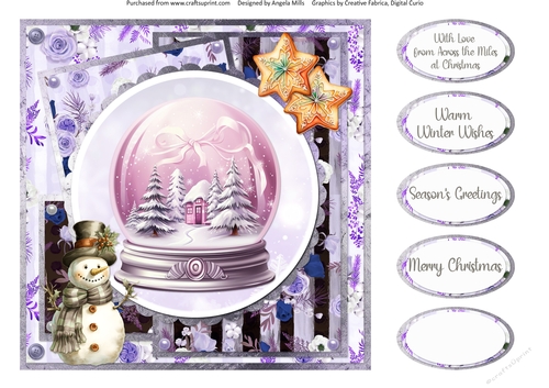 Traditional Christmas 31: Winter Scene Snow Globe 8 x 8 Quick Card Front with Sentiments