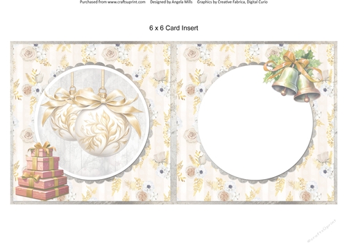 Traditional Christmas 59: Gold/Ivory Baubles 6 x 6 Card Insert with Gold & Ivory Floral Striped Background
