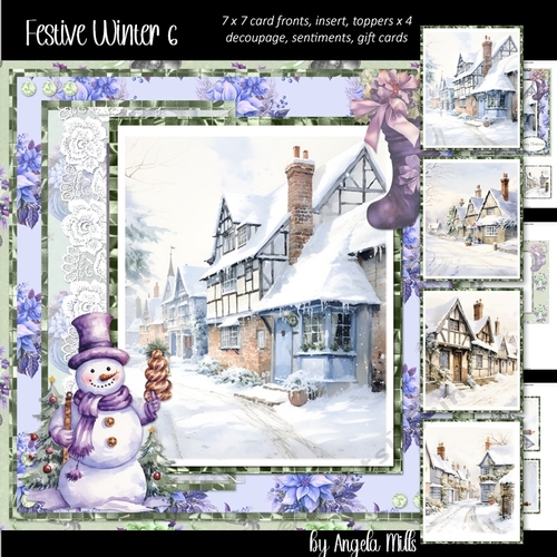 Festive Winter 6: Snowy Village Street Scenes 7 x 7 Card Mini Kit, 8 Sheets