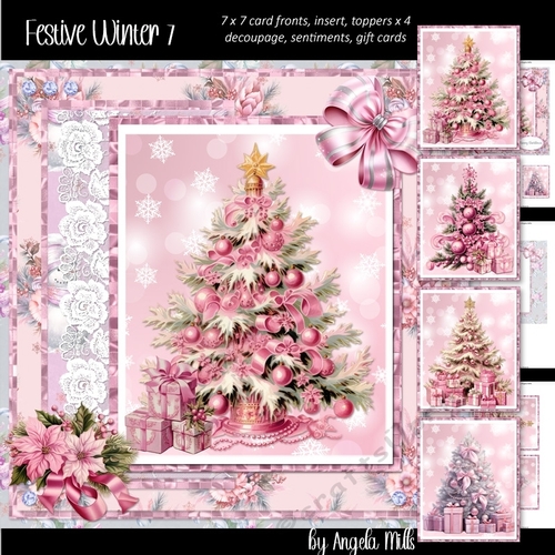 Festive Winter 7: Pink Christmas Trees 7 x 7 Card Mini Kit, 8 Sheets
