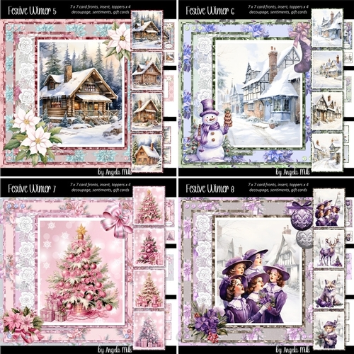 Festive Winter 5 to 8 Bumper Kit: Four 7 x 7 Card MiniKits, 32 Sheets
