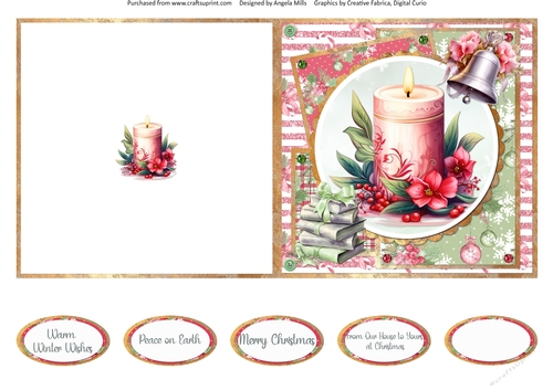 Traditional Christmas 49: Festive Candle 5 x 5 Quick Cut & Fold Card with Sentiments