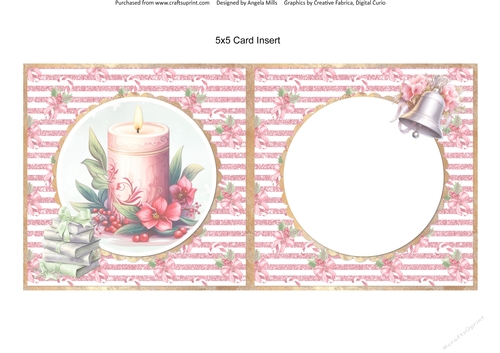Traditional Christmas 49: Festive Candle 5 x 5 Card Insert with Red/White Glitter Striped Background