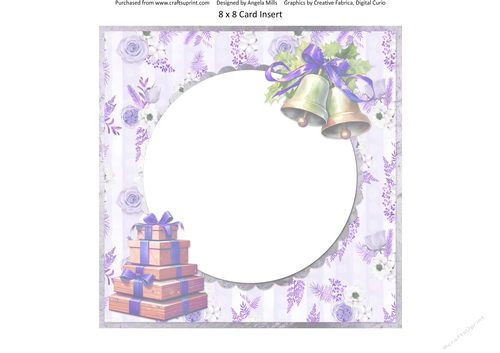 Traditional Christmas 28: Festive Baking 8 x 8 Card Insert with Lilac Floral Striped Background