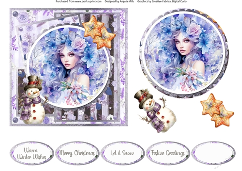 Traditional Christmas 44: Winter Fae 6 x 6 Card Front with Topper, Decoupage and Sentiments