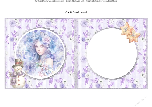 Traditional Christmas 44: Winter Fae 6 x 6 Card Insert with Lilac Floral Striped Background