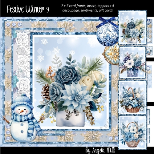 Festive Winter 9: Blue Winter Bouquets 7 x 7 Card Mini Kit, 8 Sheets