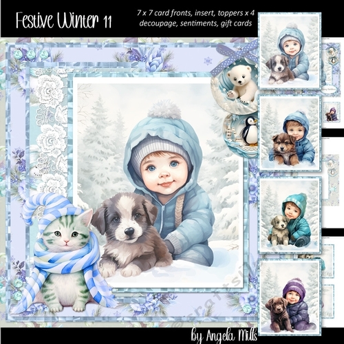 Festive Winter 11: Toddler Boy & Puppy 7 x 7 Card Mini Kit, 8 Sheets