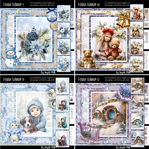 Festive Winter 9 to 12 Bumper Kit: Four 7 x 7 Card Mini-Kits, 32 Sheets